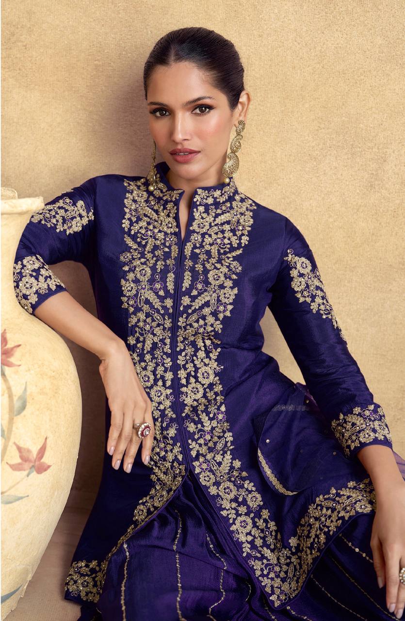 Purple Chinon Embroidered Suit Set with Dupatta – Fully Stitched 3-Piece Set