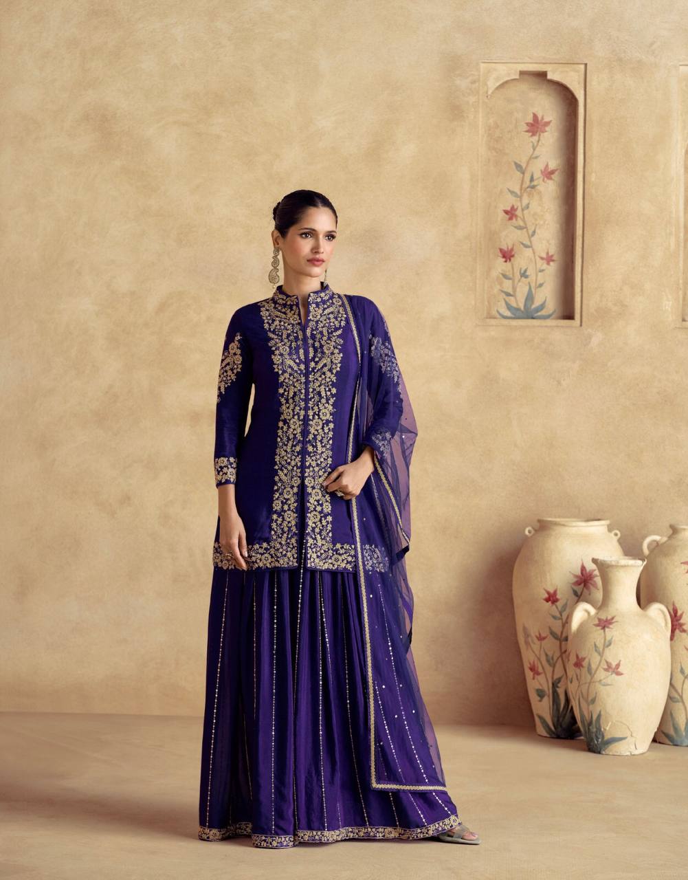 Purple Chinon Embroidered Suit Set with Dupatta – Fully Stitched 3-Piece Set