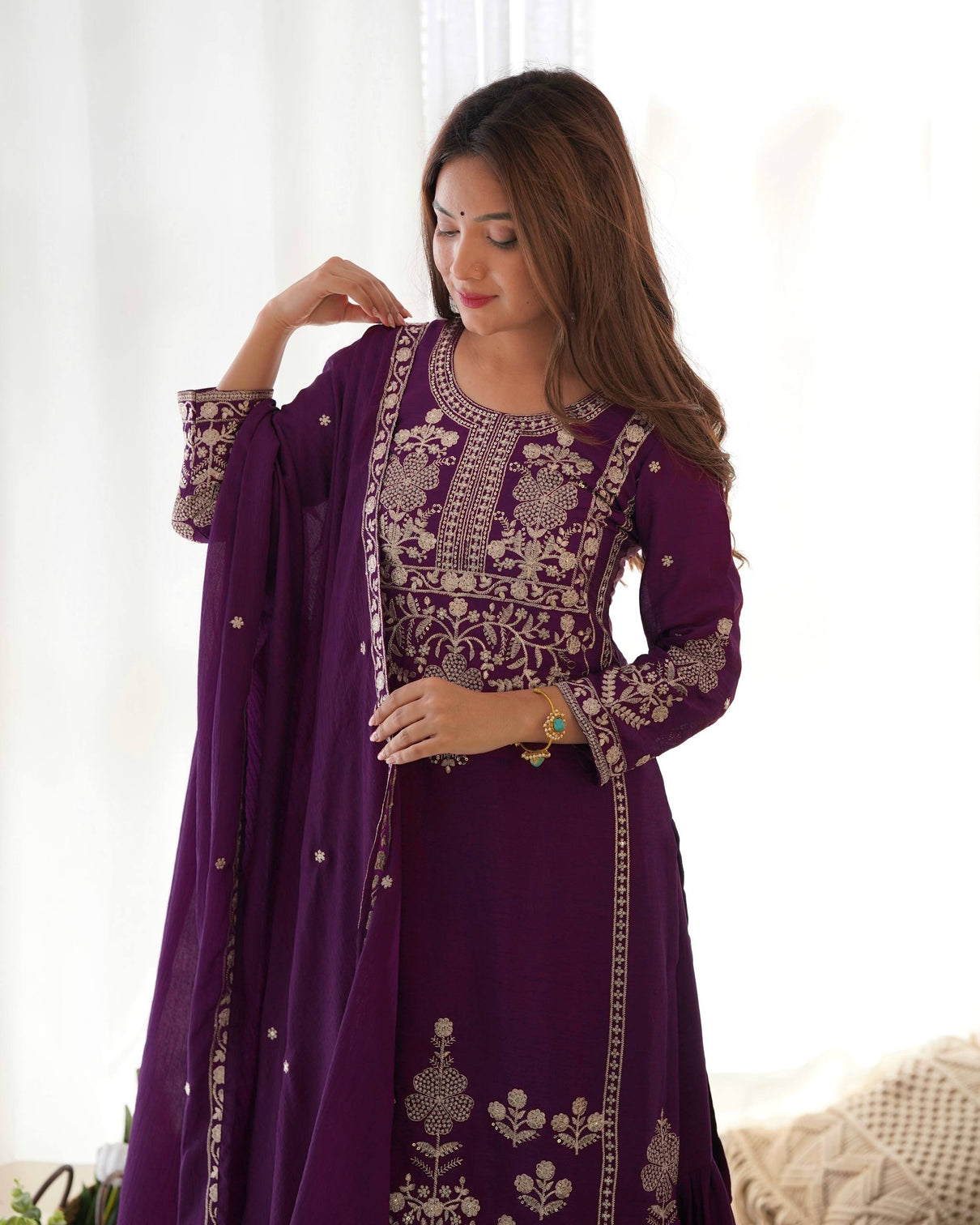 Purple Chinon Silk Designer Sharara Set