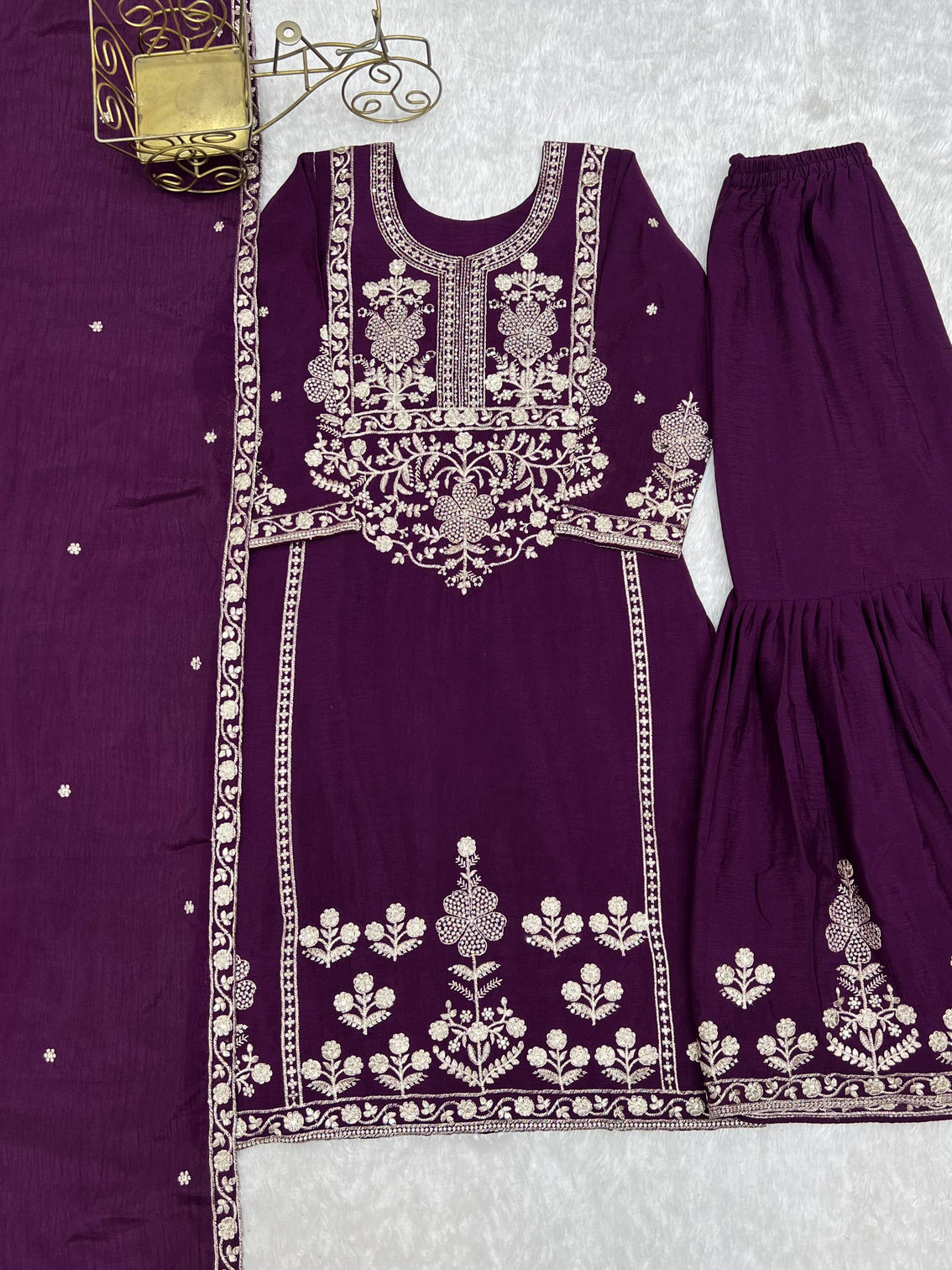 Purple Chinon Silk Designer Sharara Set