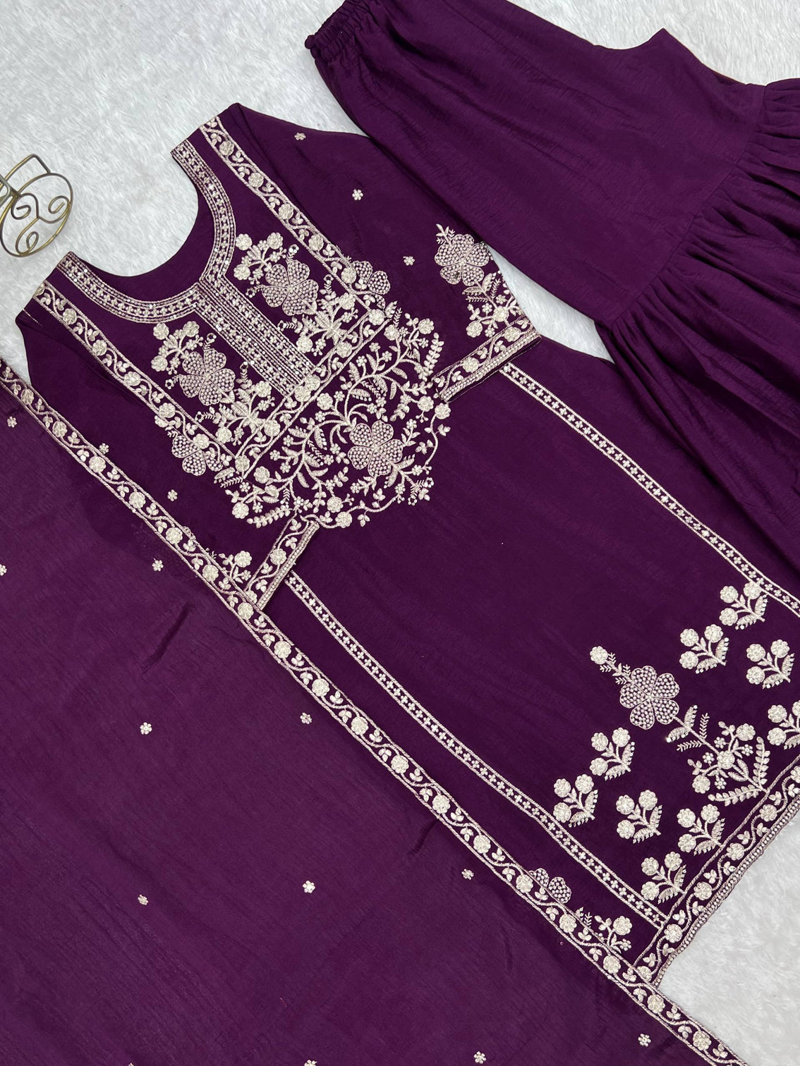 Purple Chinon Silk Designer Sharara Set