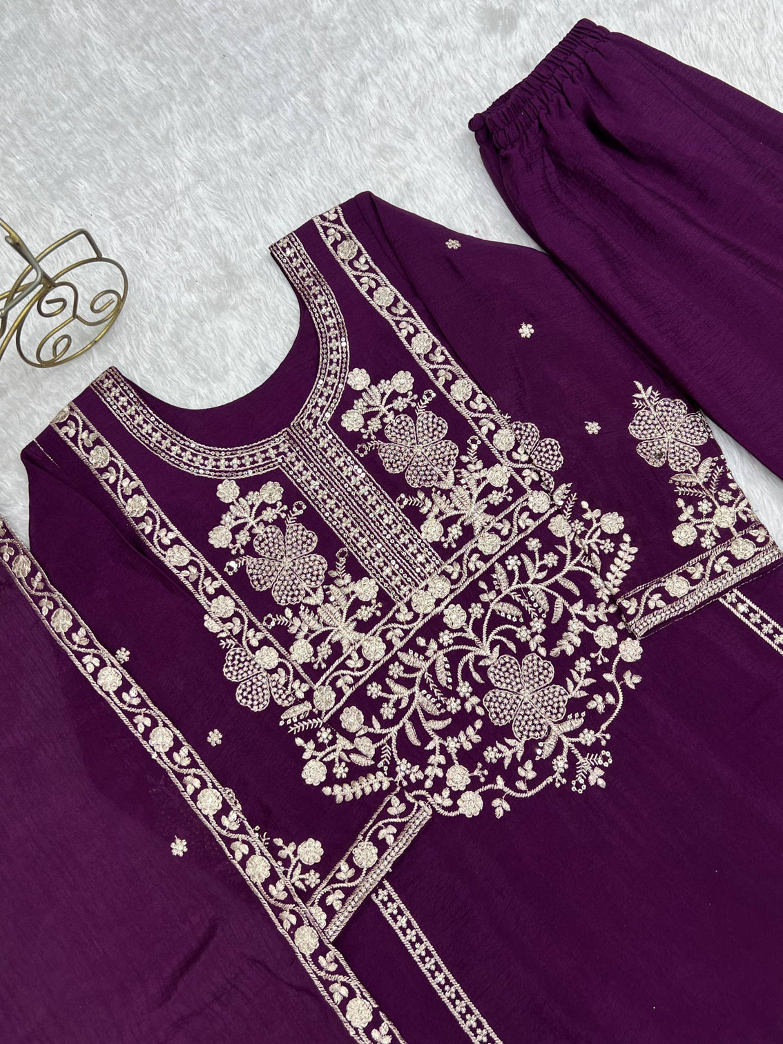 Purple Chinon Silk Designer Sharara Set