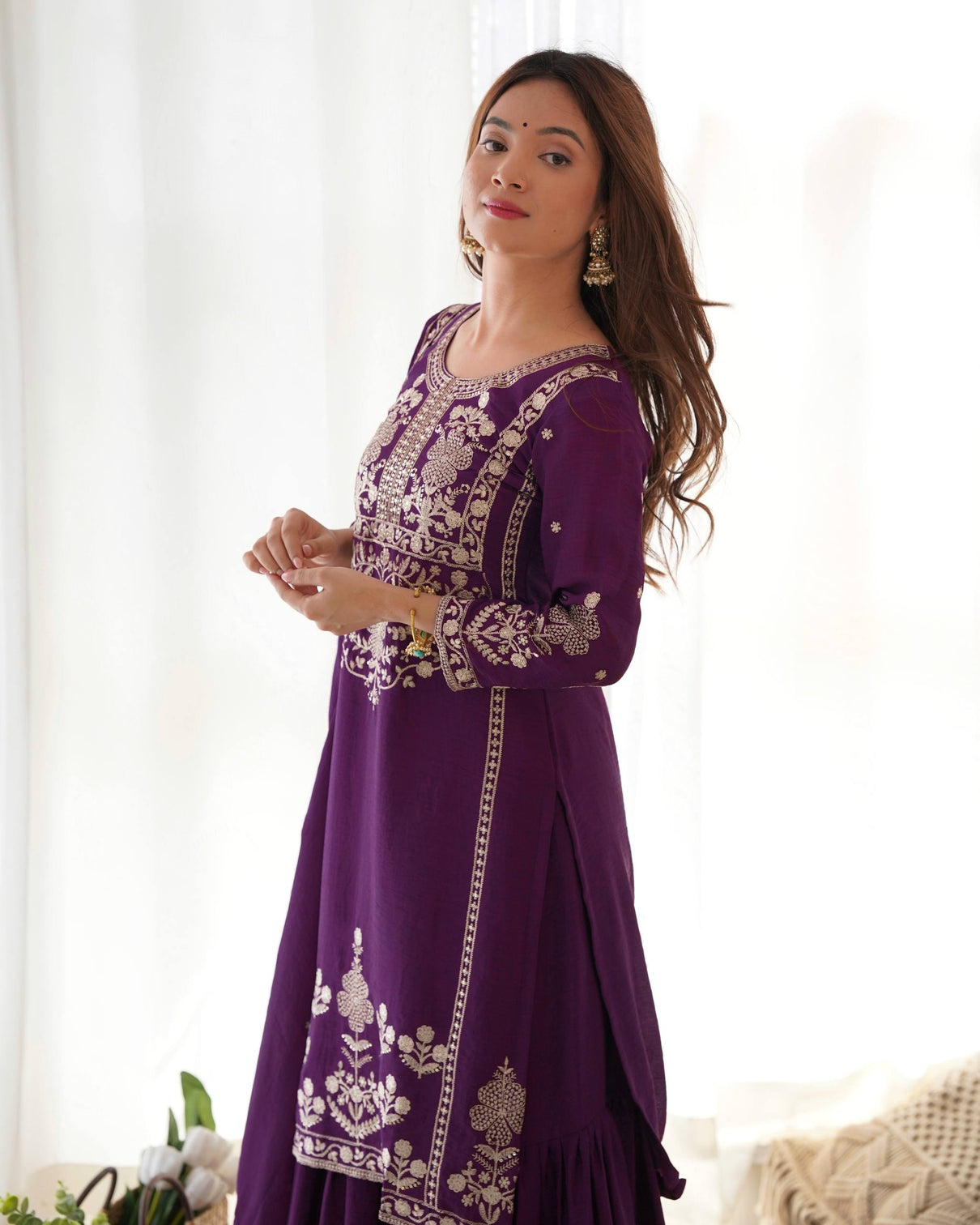 Purple Chinon Silk Designer Sharara Set