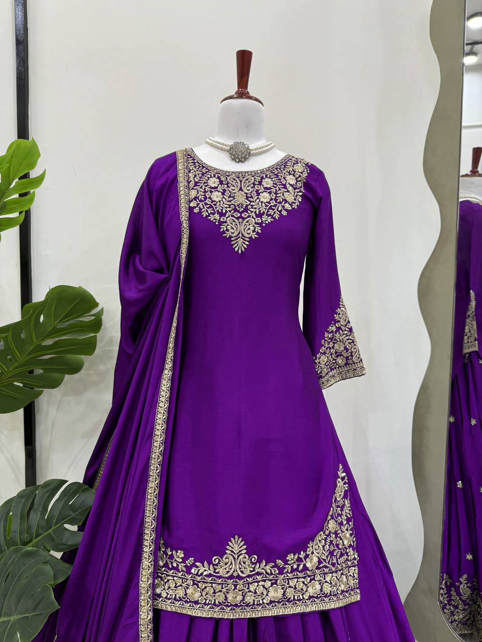 Purple Chinon Silk Lehenga Set with Sequin Work & Lace Border Dupatta  Full-Stitched Traditional Wear