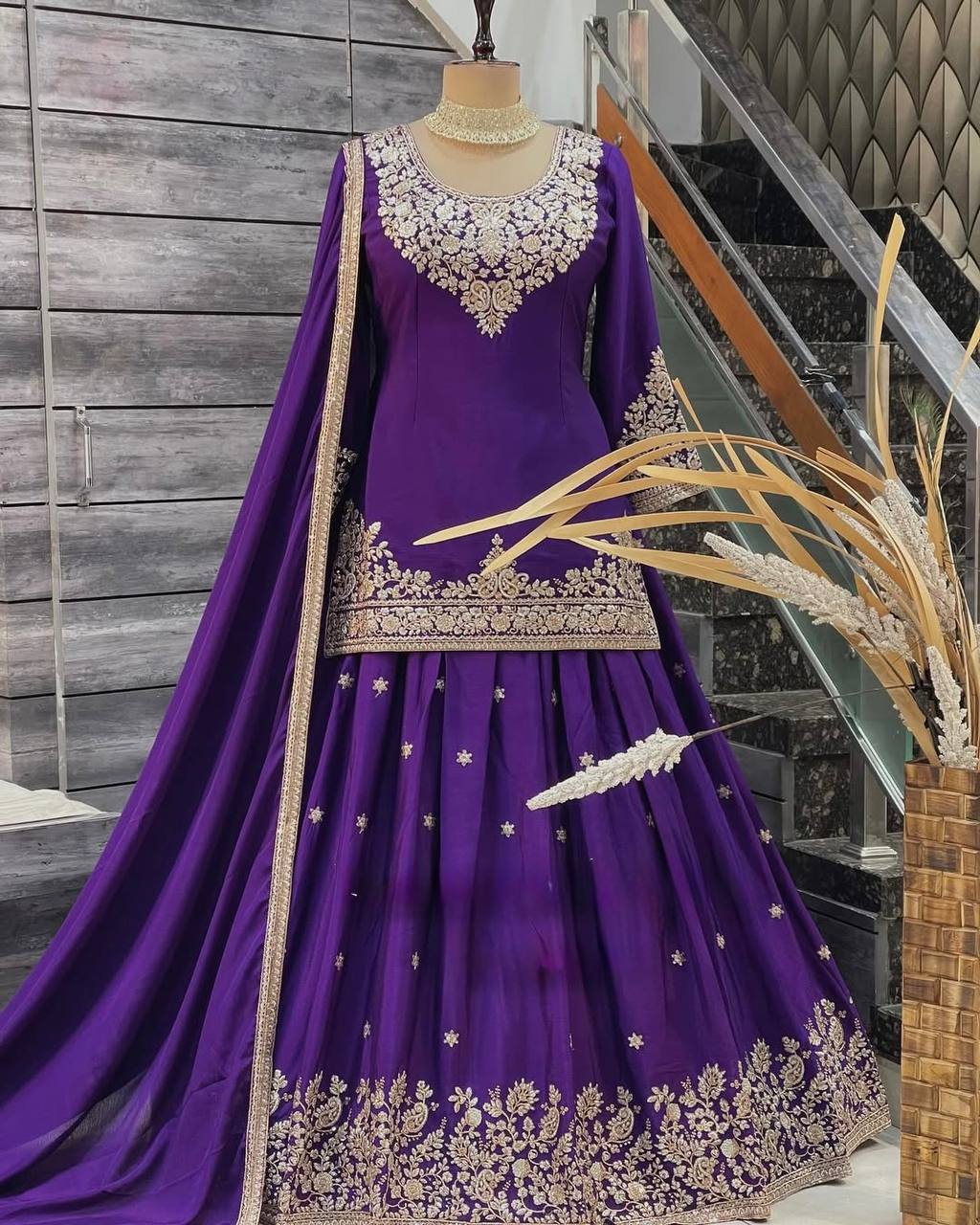 Purple Chinon Silk Lehenga Set with Sequin Work & Lace Border Dupatta  Full-Stitched Traditional Wear