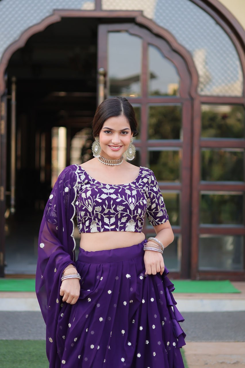 Purple Color Elegance Designer Faux Blooming Lehenga Choli Set