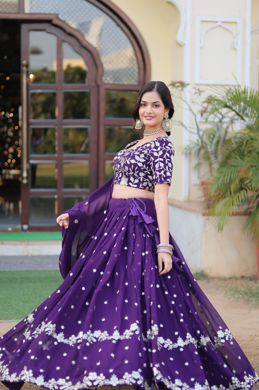 Purple Color Elegance Designer Faux Blooming Lehenga Choli Set