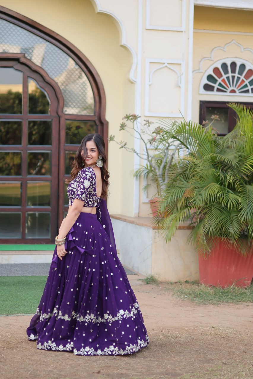 Purple Color Elegance Designer Faux Blooming Lehenga Choli Set