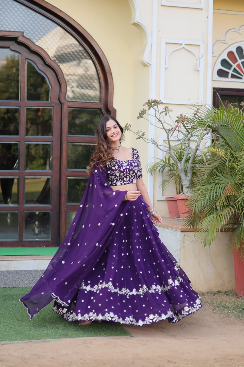 Purple Color Elegance Designer Faux Blooming Lehenga Choli Set