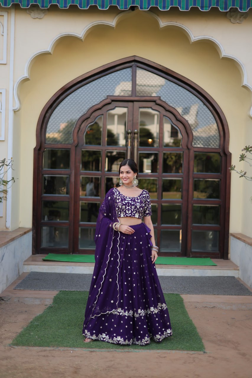 Purple Color Elegance Designer Faux Blooming Lehenga Choli Set