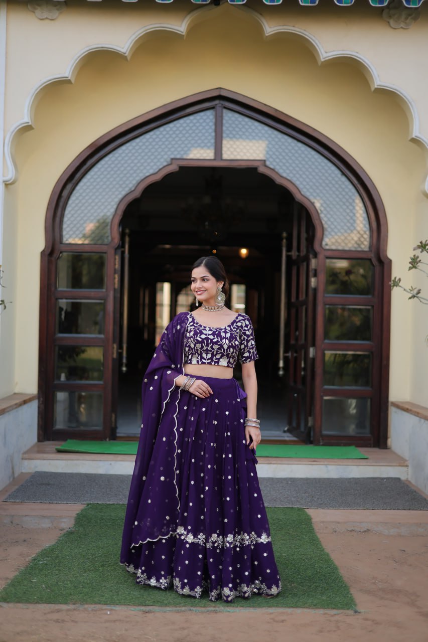 Purple Color Elegance Designer Faux Blooming Lehenga Choli Set
