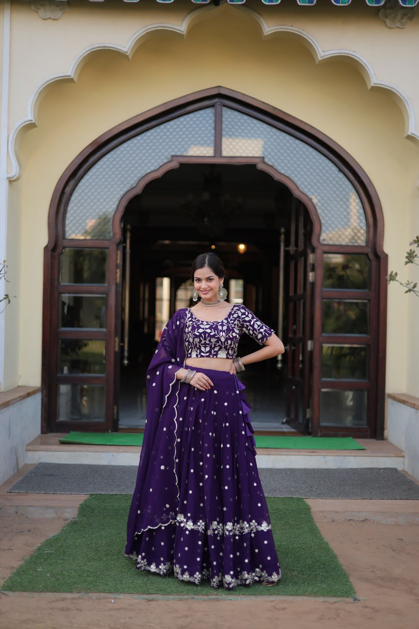 Purple Color Elegance Designer Faux Blooming Lehenga Choli Set