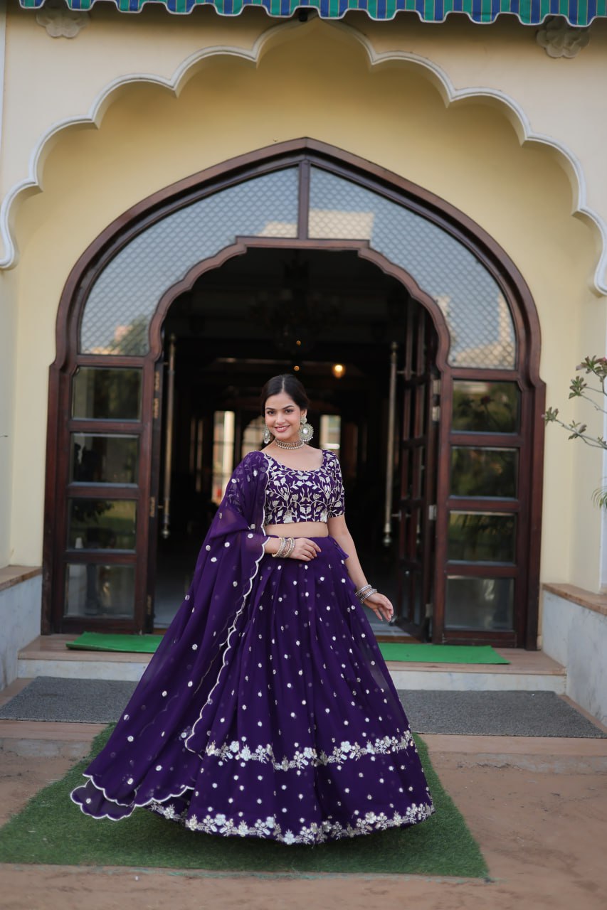 Purple Color Elegance Designer Faux Blooming Lehenga Choli Set
