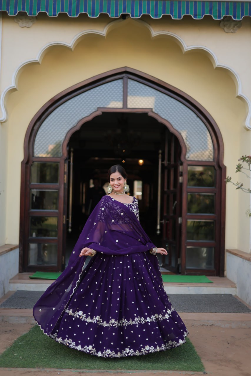 Purple Color Elegance Designer Faux Blooming Lehenga Choli Set
