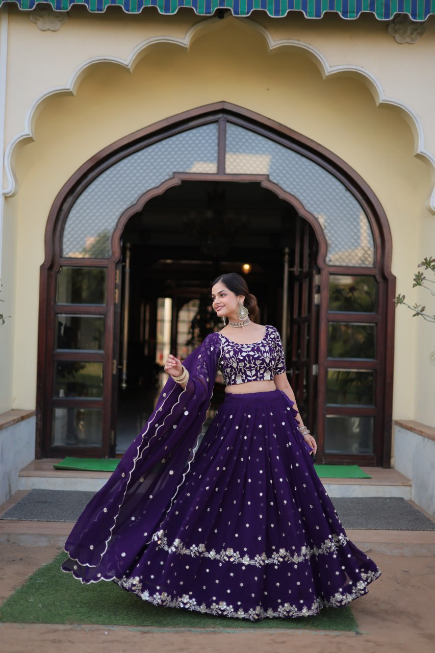 Purple Color Elegance Designer Faux Blooming Lehenga Choli Set