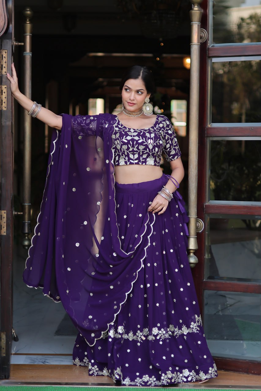 Purple Color Elegance Designer Faux Blooming Lehenga Choli Set