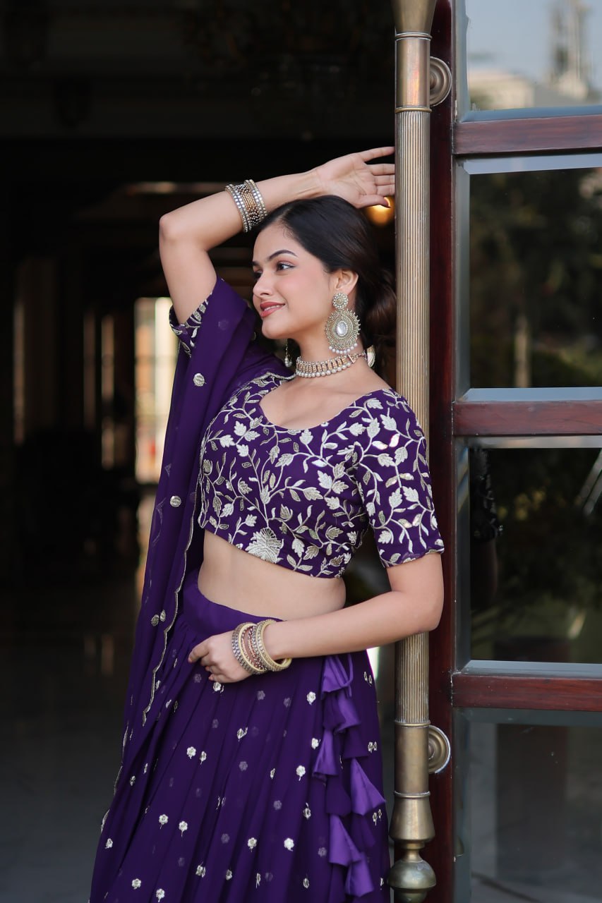 Purple Color Elegance Designer Faux Blooming Lehenga Choli Set