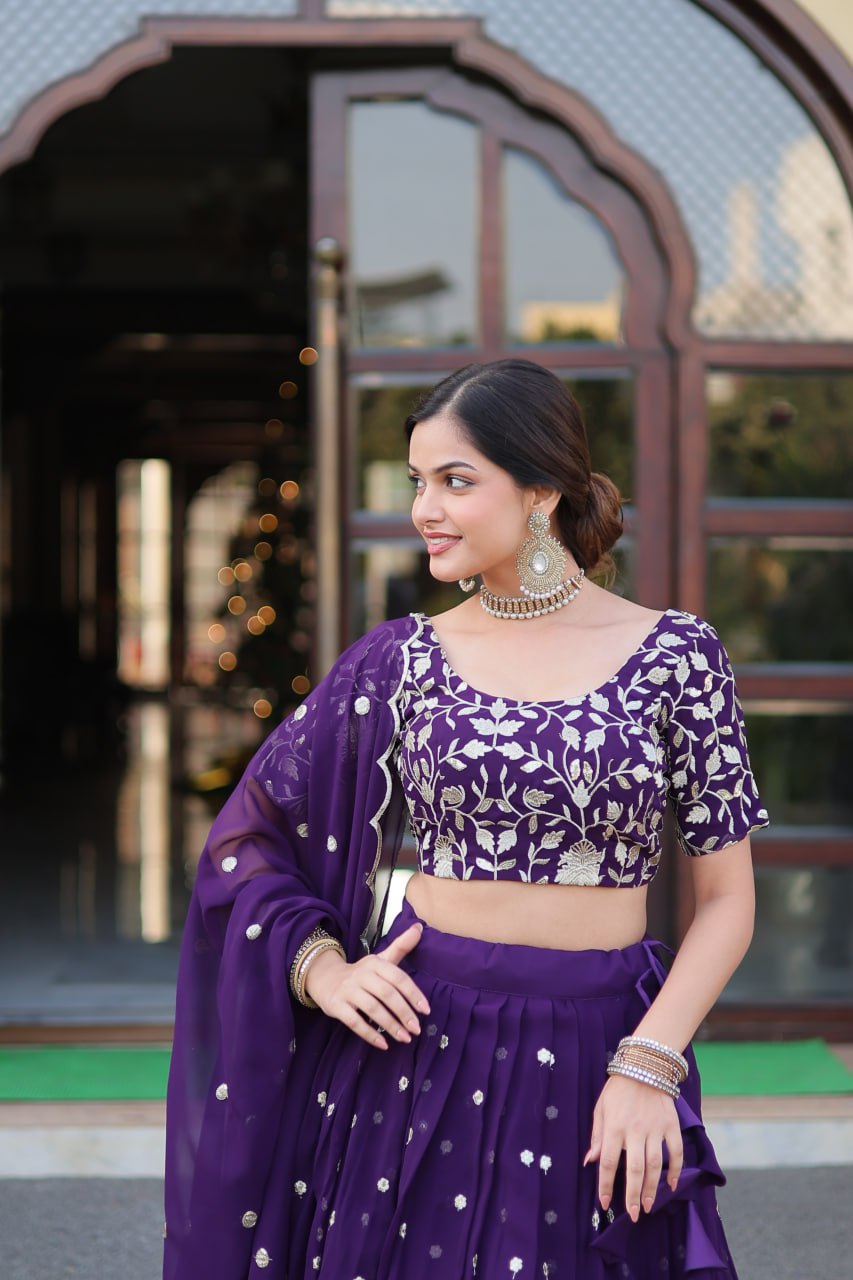 Purple Color Elegance Designer Faux Blooming Lehenga Choli Set