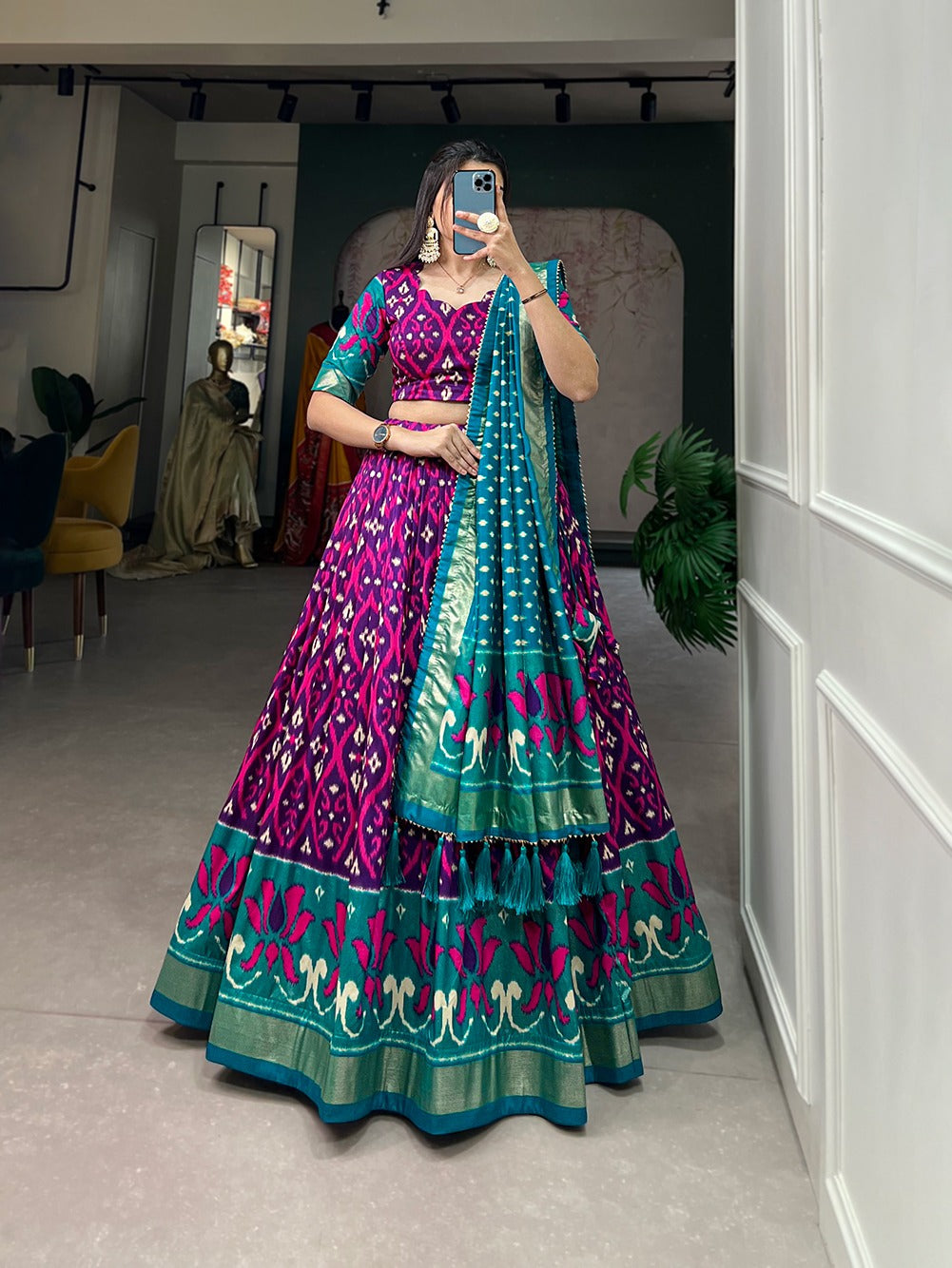 Purple Color Exuberant Dola Silk Lehenga Set with Stunning Foil Prints