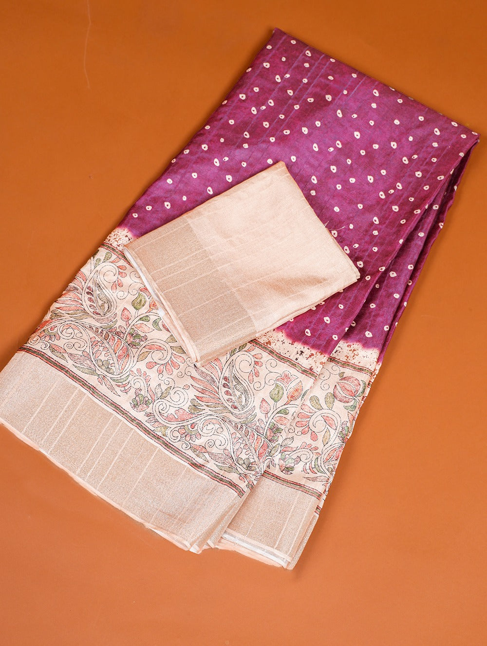 Purple Color Handloom Kotha Border Digital Printed Saree