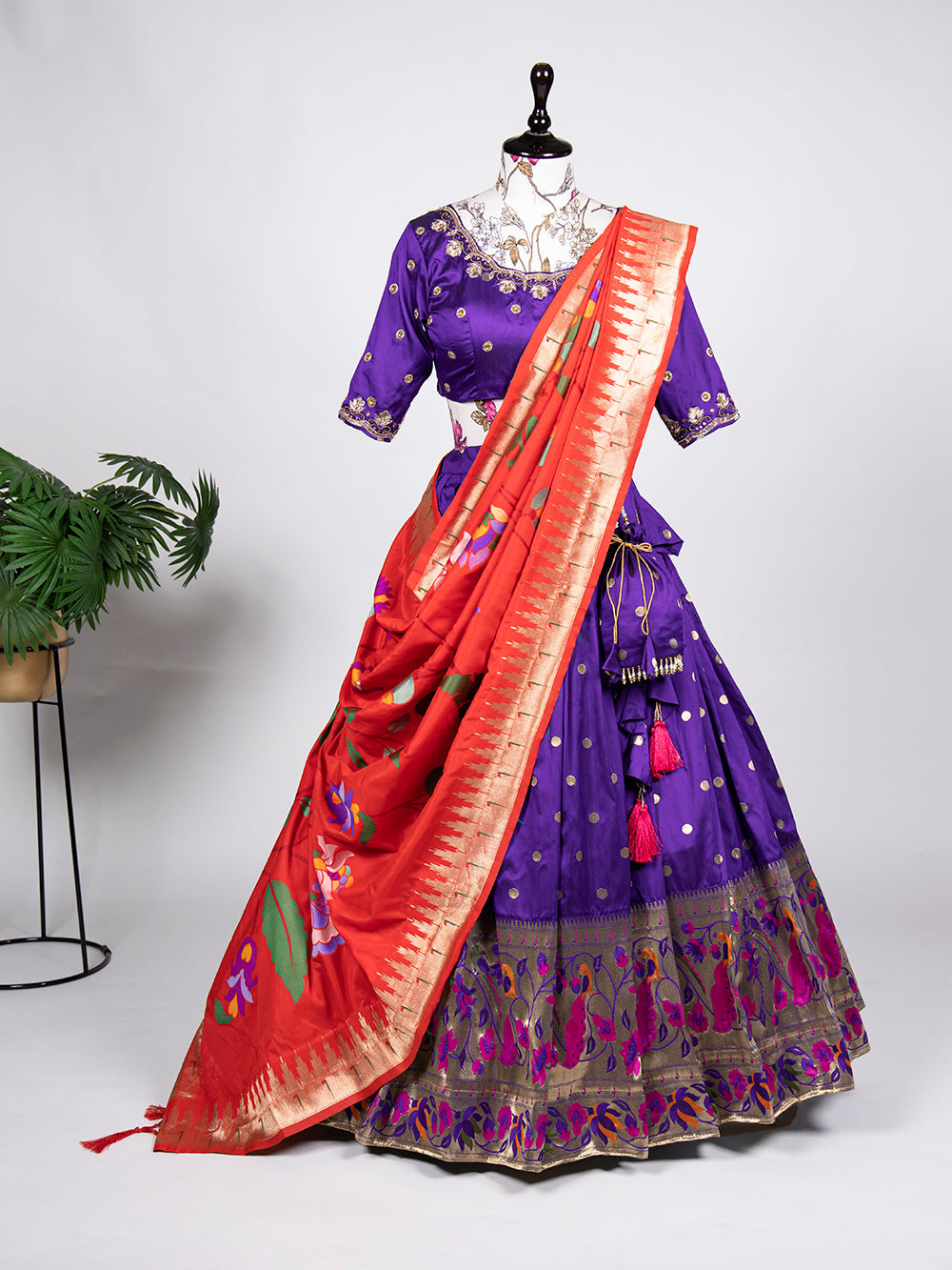 Purple Color Weaving Zari Work Jacquard Silk (Paithani) lehenga Choli