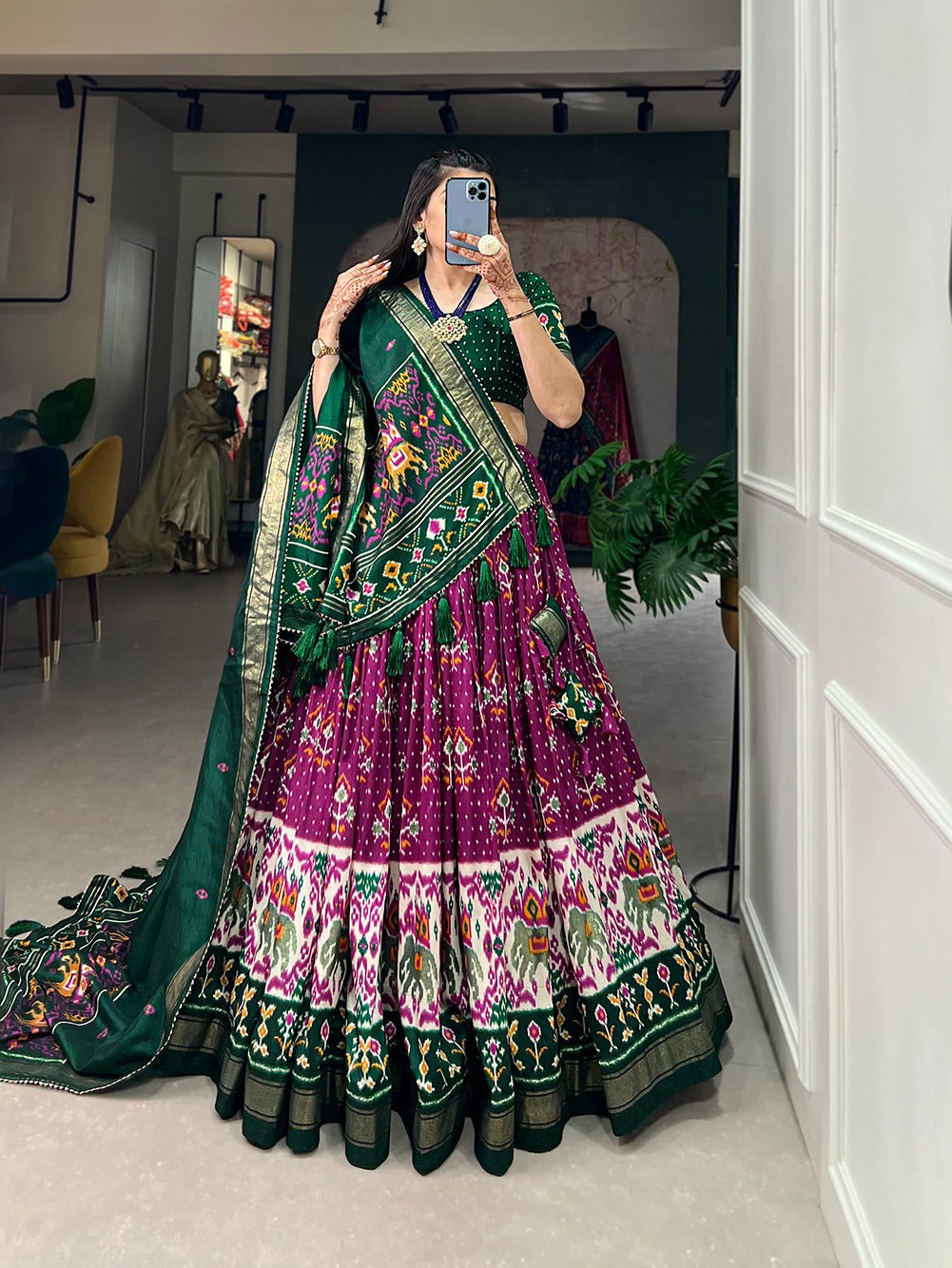 Purple Color Patola Print Tussar Silk Lehenga Choli Set