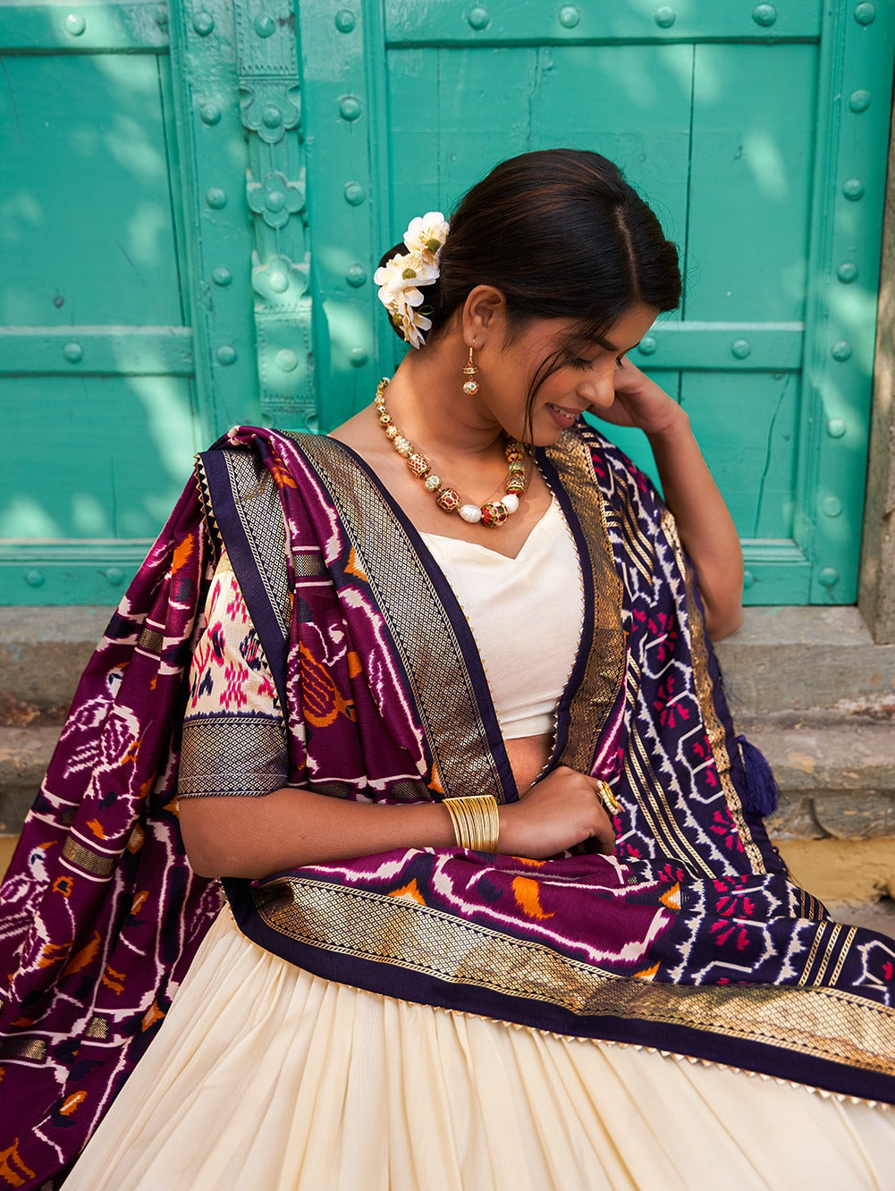 Purple Color Patola Print Tussar Silk Lehenga Choli with Foil Detailing