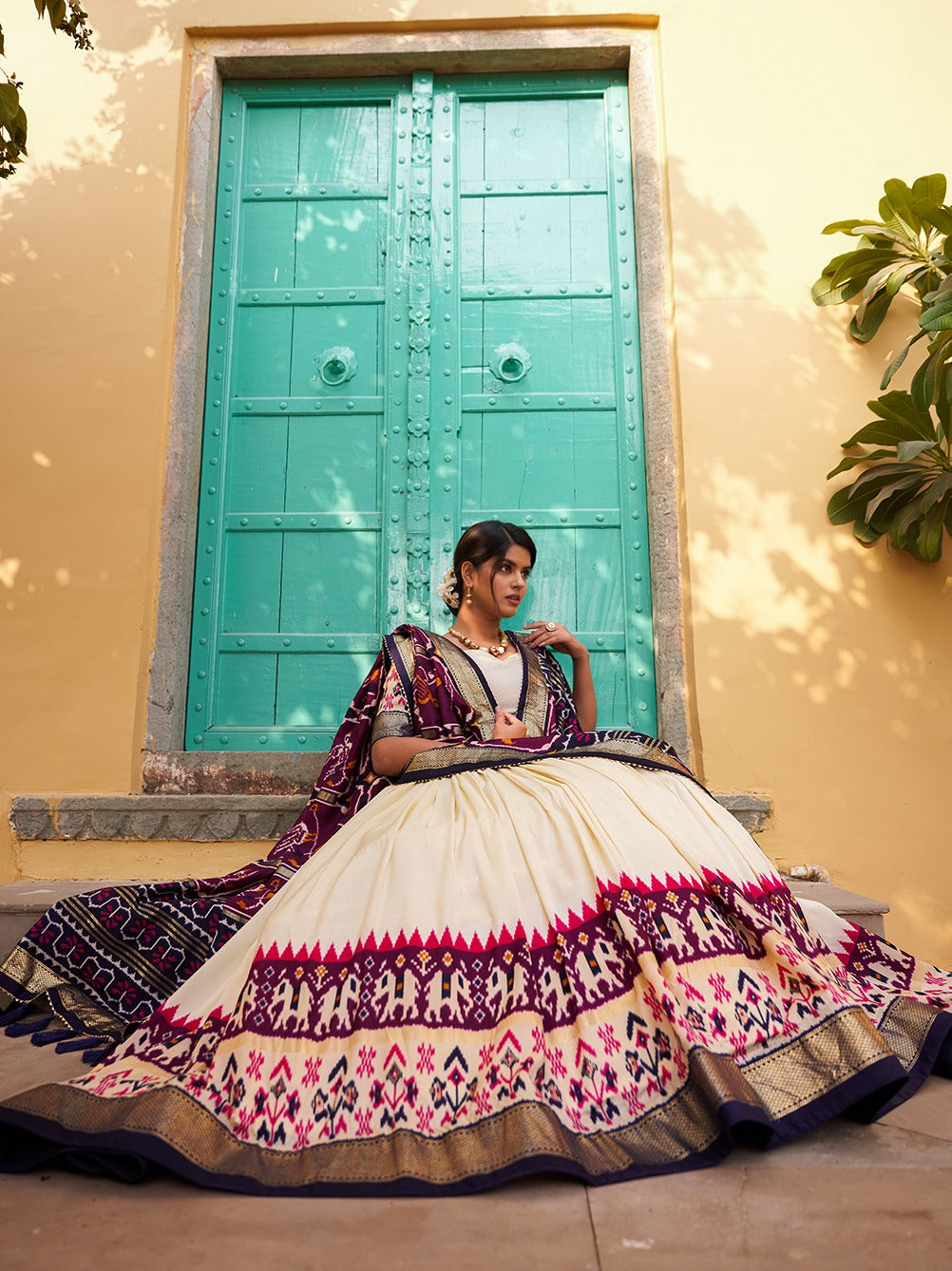 Purple Color Patola Print Tussar Silk Lehenga Choli with Foil Detailing