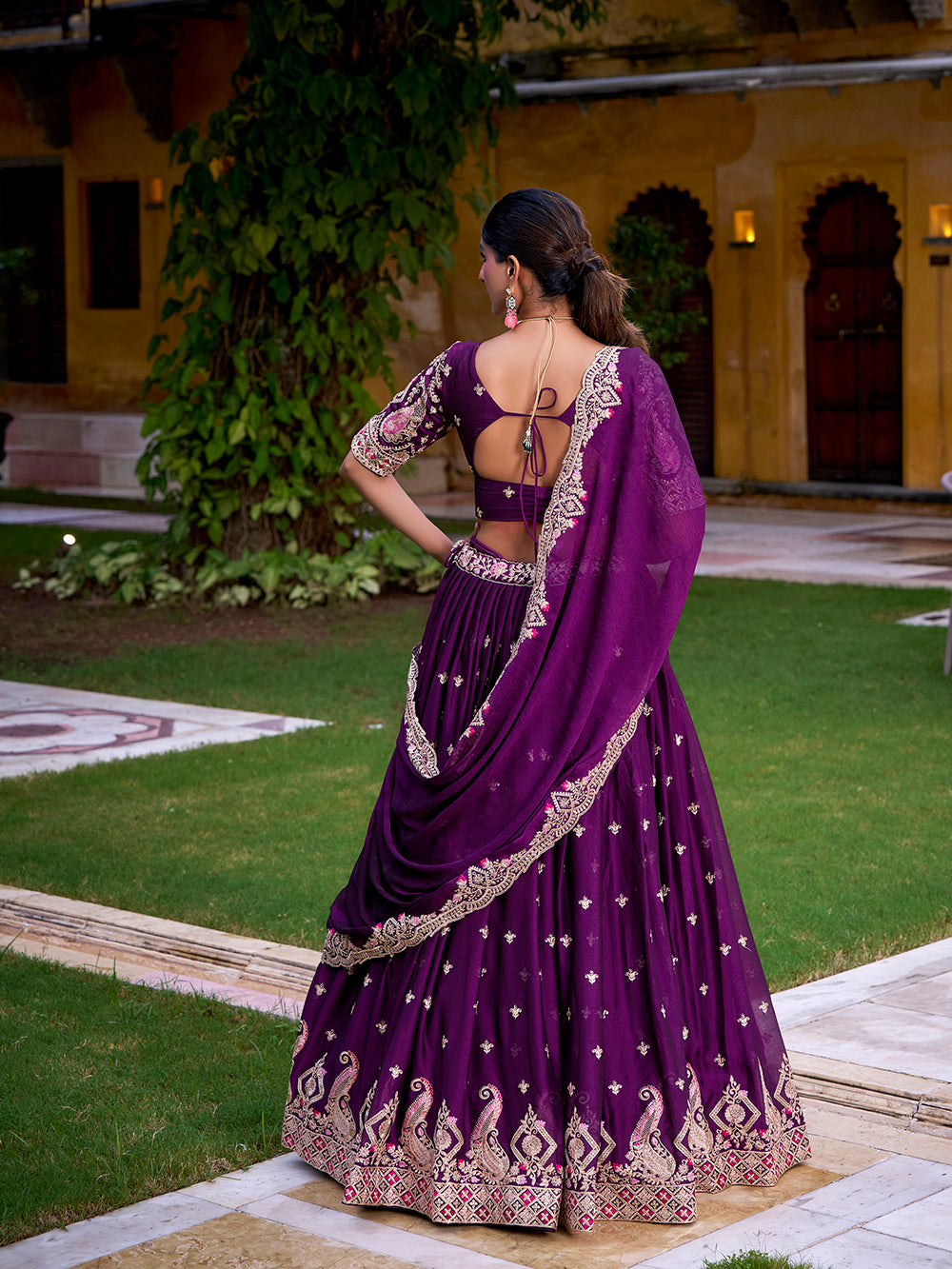 Purple rangoli crush wedding lehenga choli with sequins thread embroidery