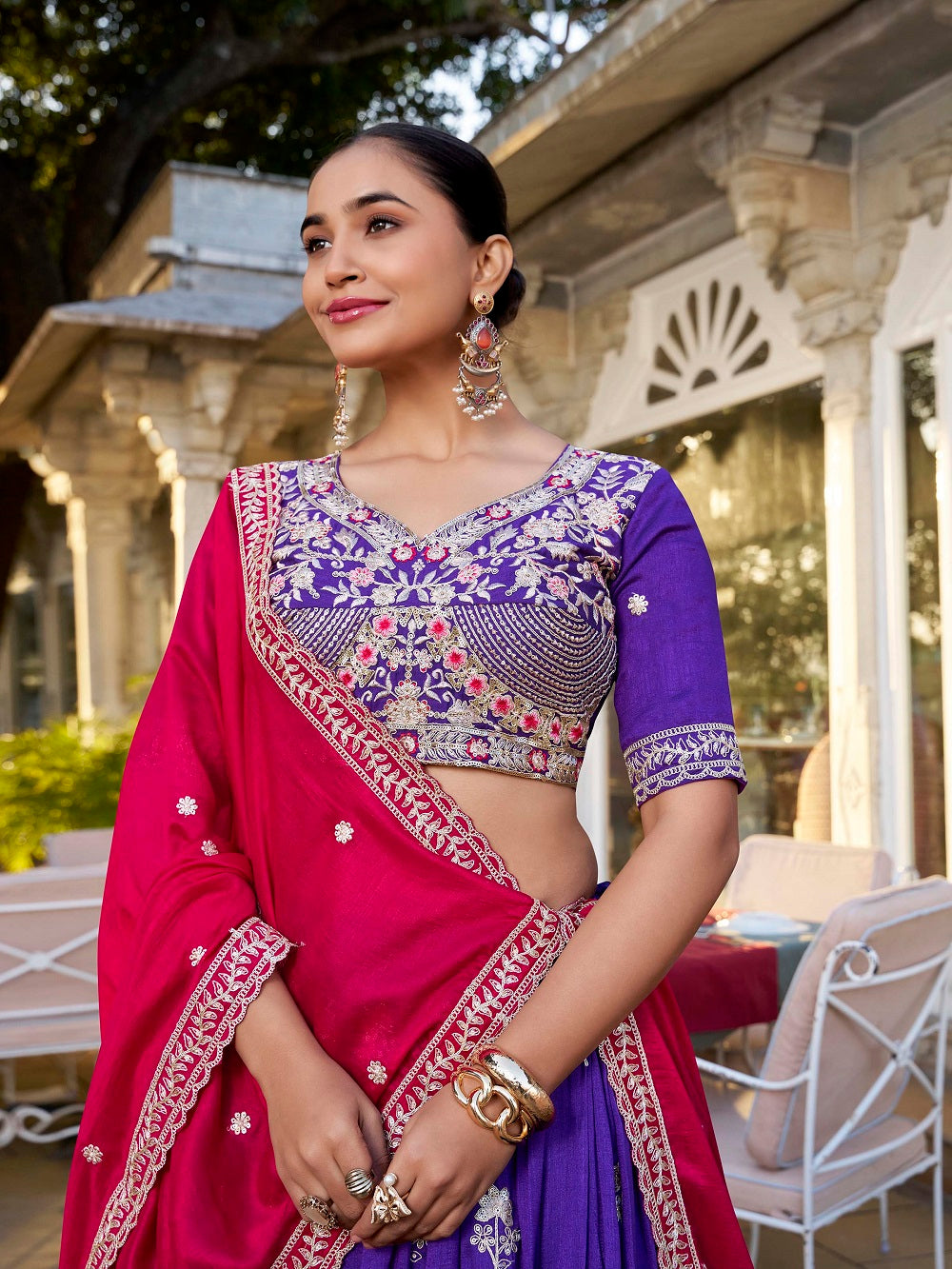Purple vichitra silk lehenga choli with sequins thread embroidery