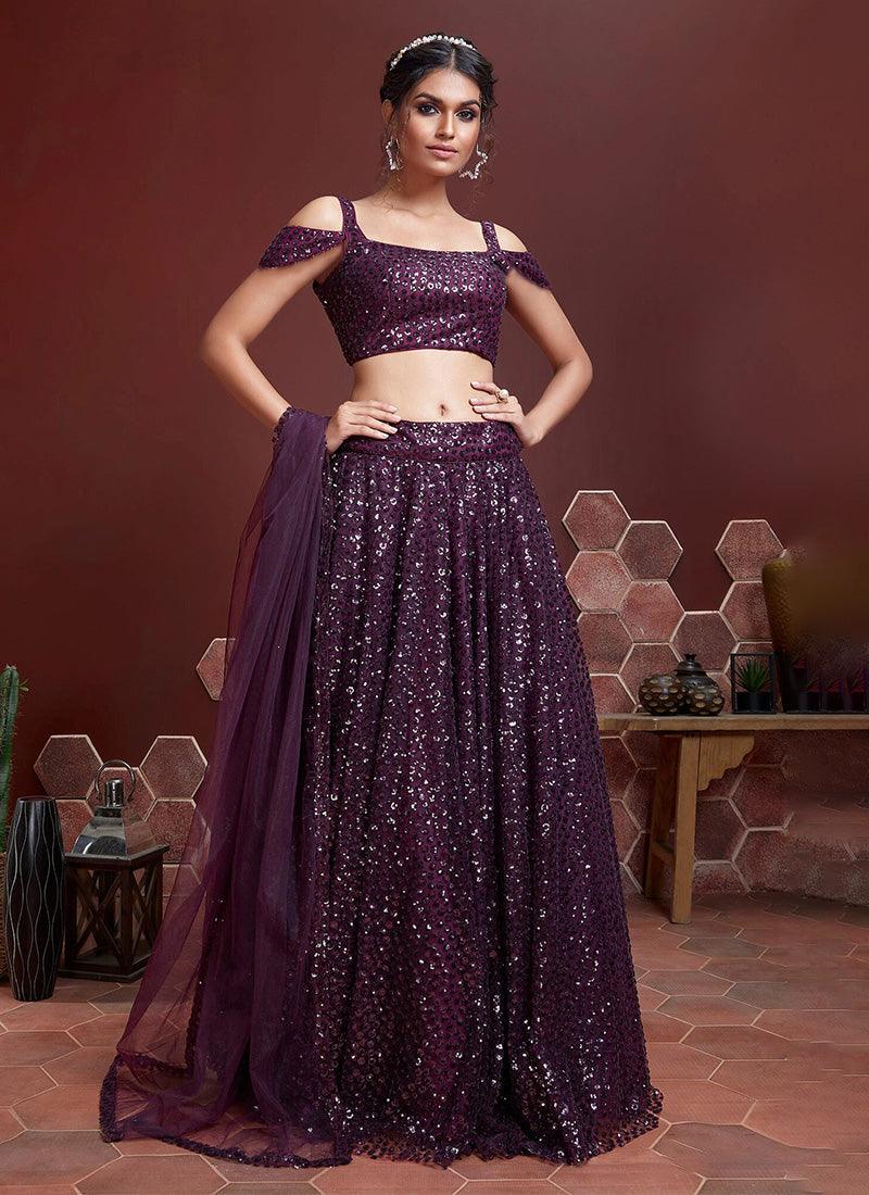 Purple Color Sleeveless Blouse Lehenga With Fully Heavy Sequins Work