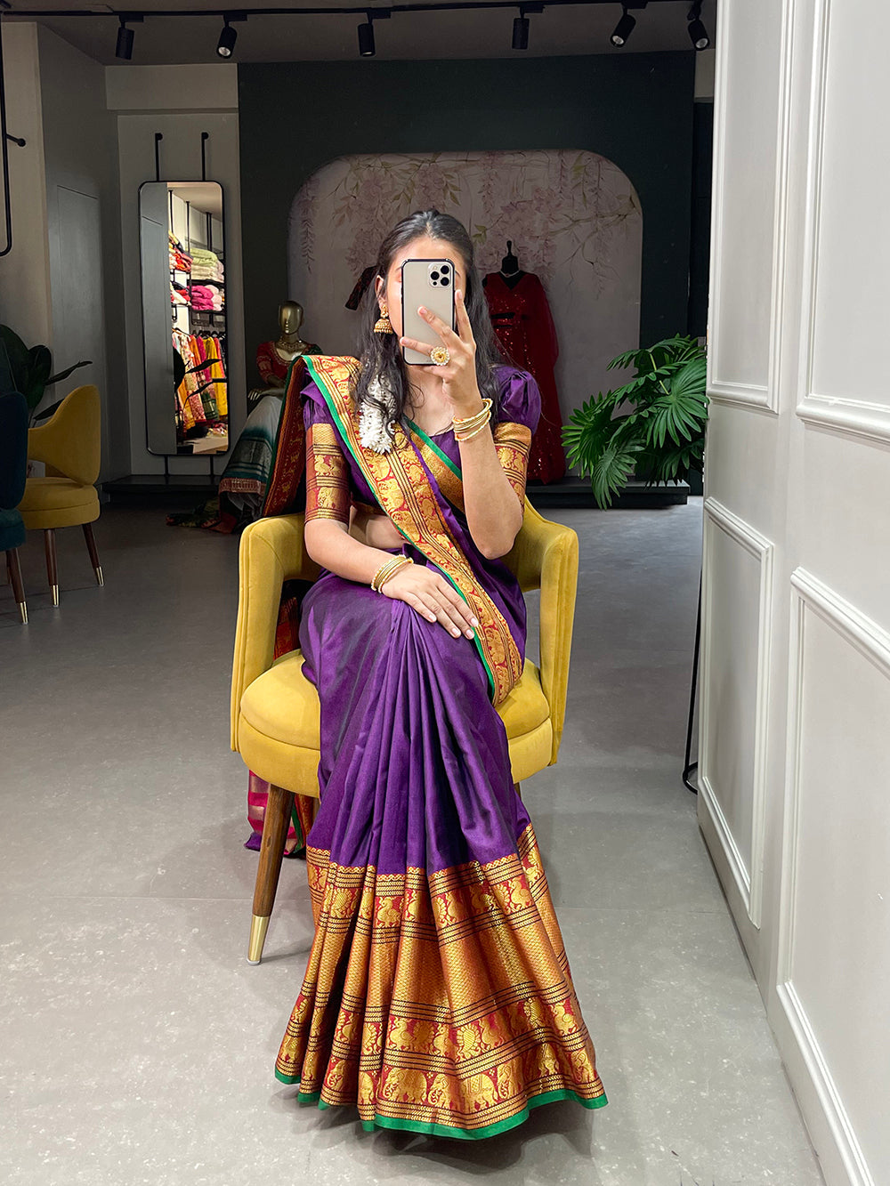 Purple Color Zari Weaving Work Narayan Pet Saree