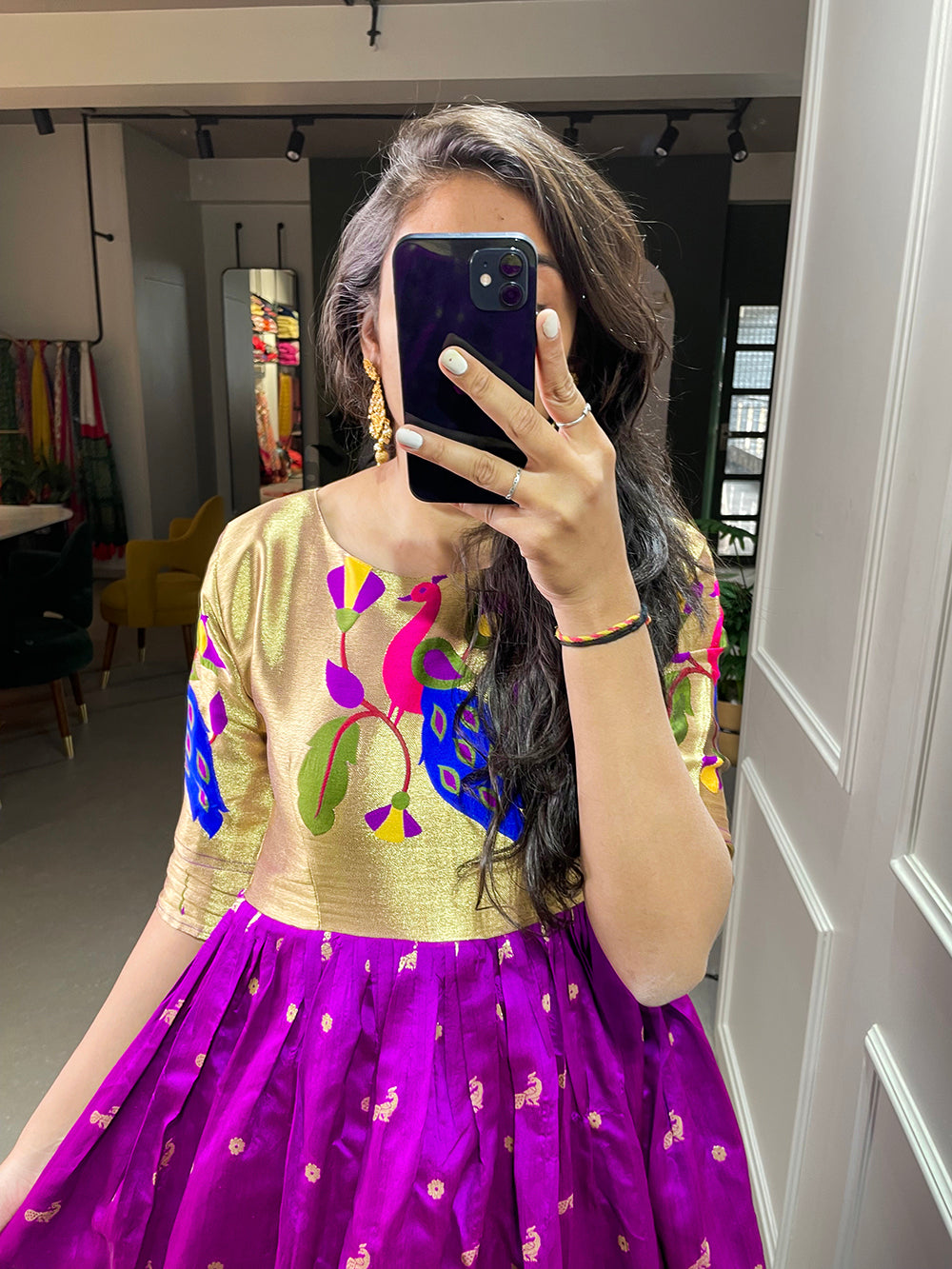 Purple Color Weaving Zari Work Jacquard Silk Paithani Gown