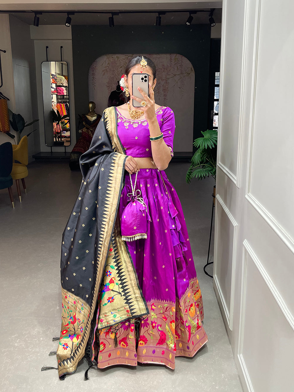 Purple Color Weaving Zari Work jacquard Paithani Silk Lehenga Choli