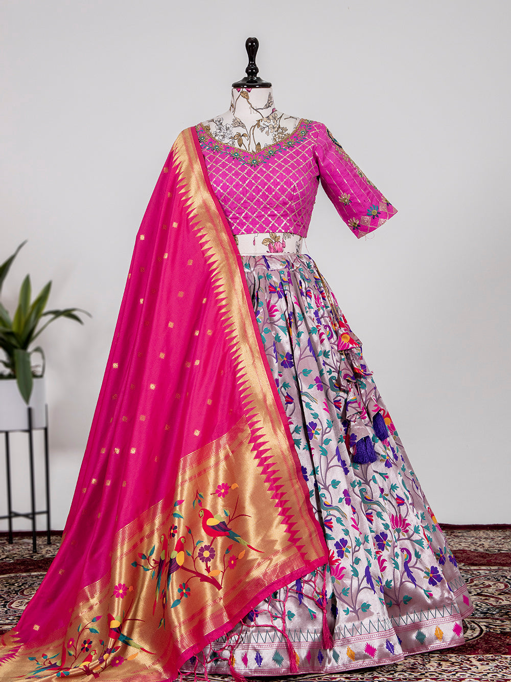 Purple Color Weaving Zari Work Jacquard Paithani Lehenga Choli Set