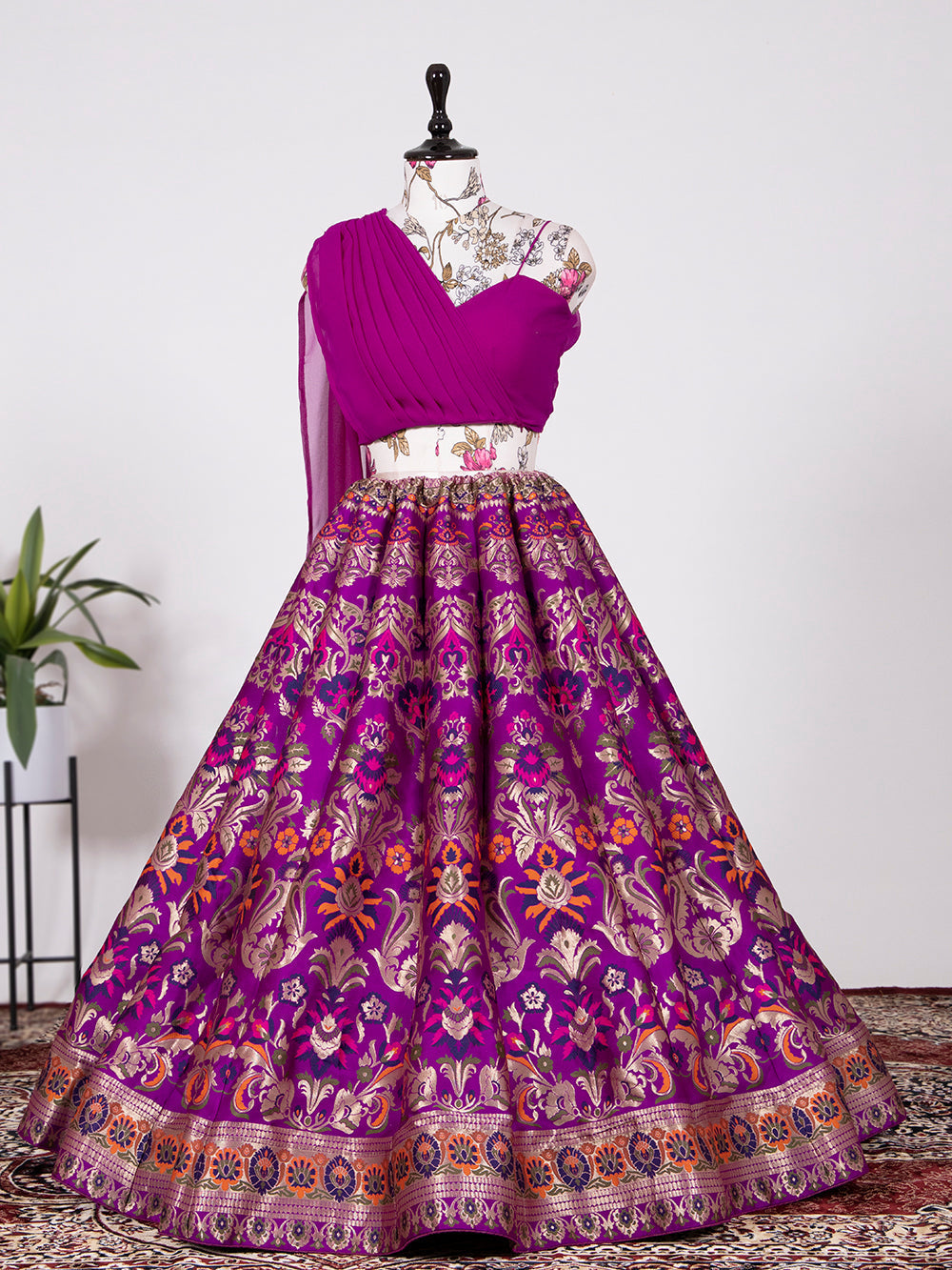 Purple Color Weaving Zari Work Banarasi Silk Co-ord Set Lehenga With Georgette Choli