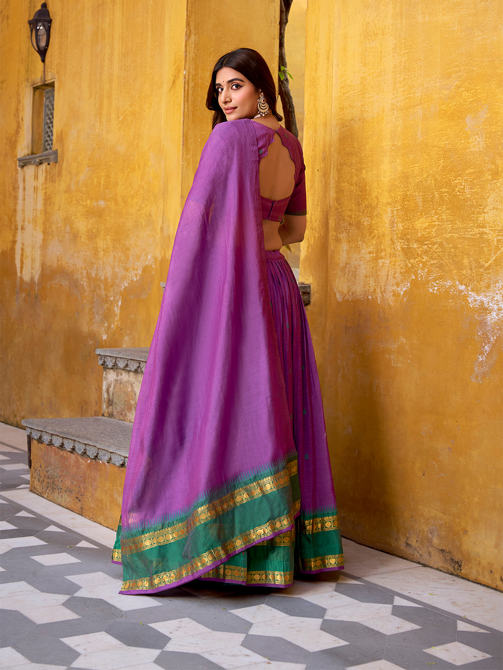 Purple color zari weaving work chanderi lehenga choli