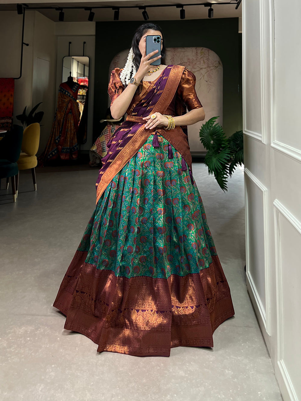 Purple Color Zari Weaving Work Weaving Silk(Jacquard) South Indian Lehenga Choli