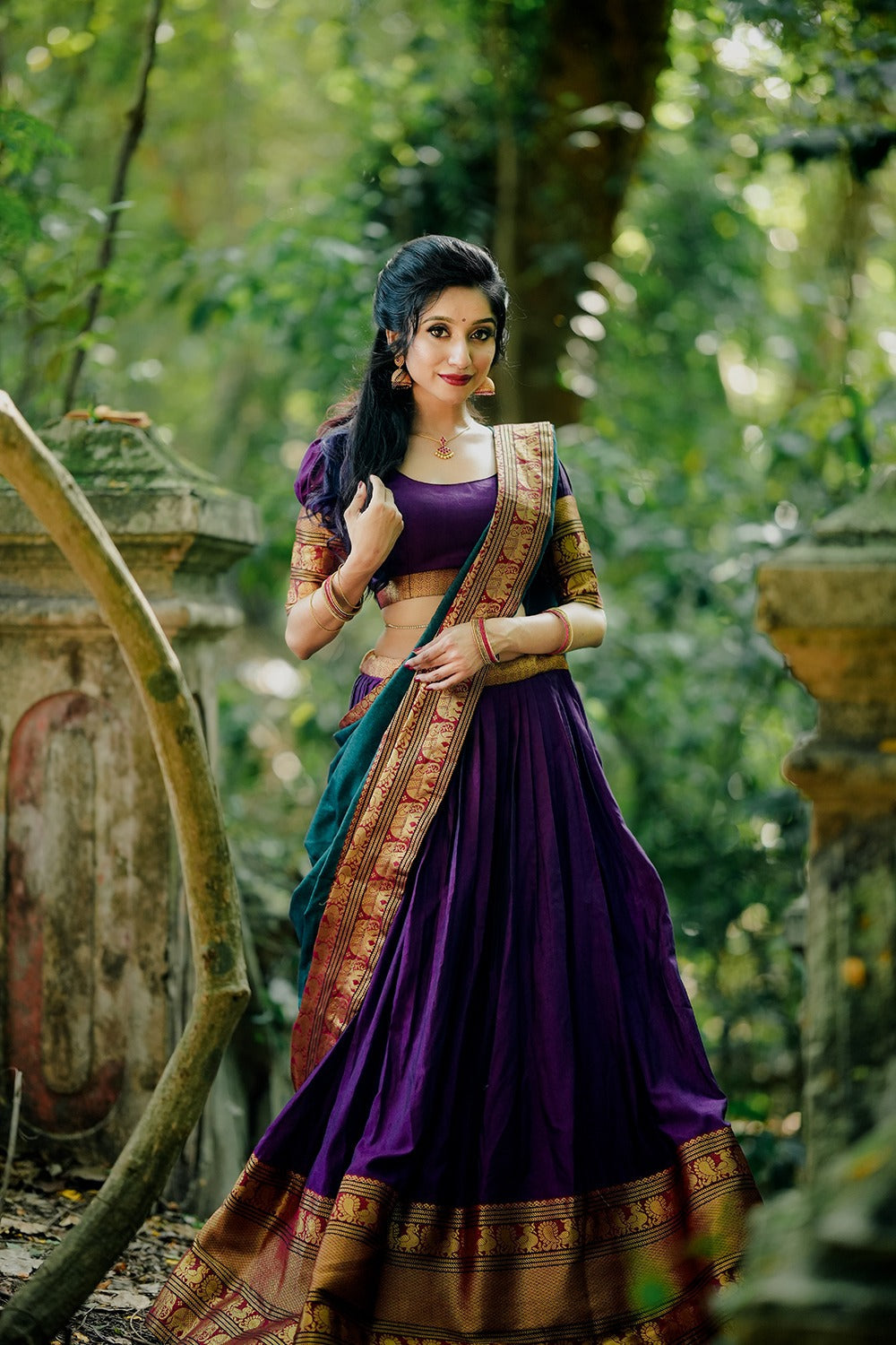 Purple Color Zari Weaving Work Narayan Pet Cotton Hyderabadi Lehenga Choli