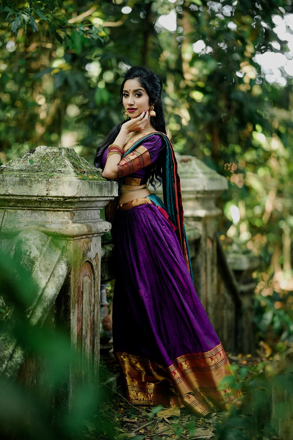 Purple Color Zari Weaving Work Narayan Pet Cotton Hyderabadi Lehenga Choli