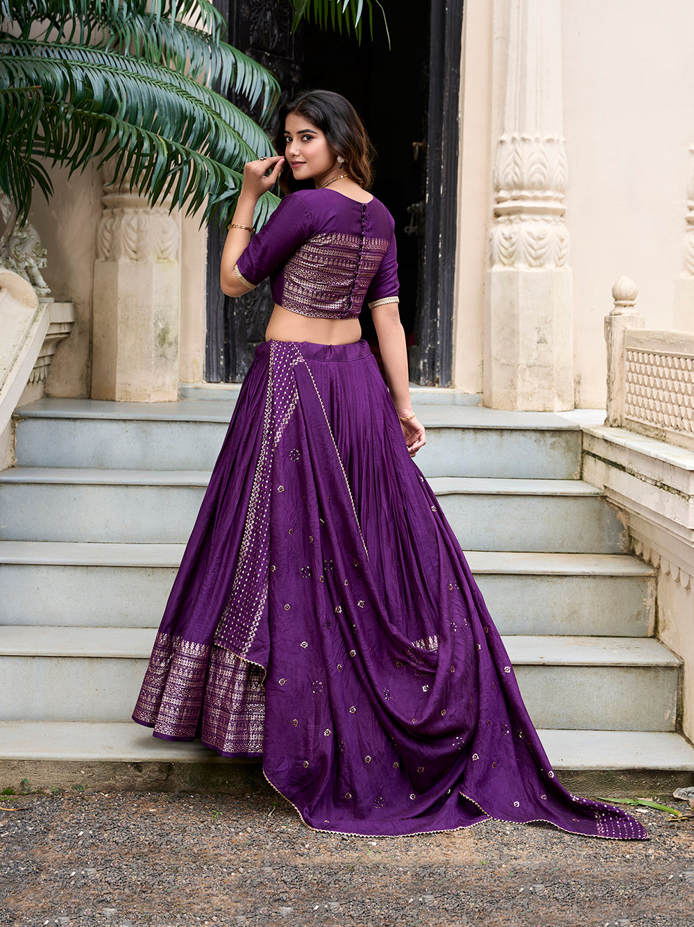 Elegant dark purple zari weaving chanderi silk wedding wear lehenga choli with dupatta