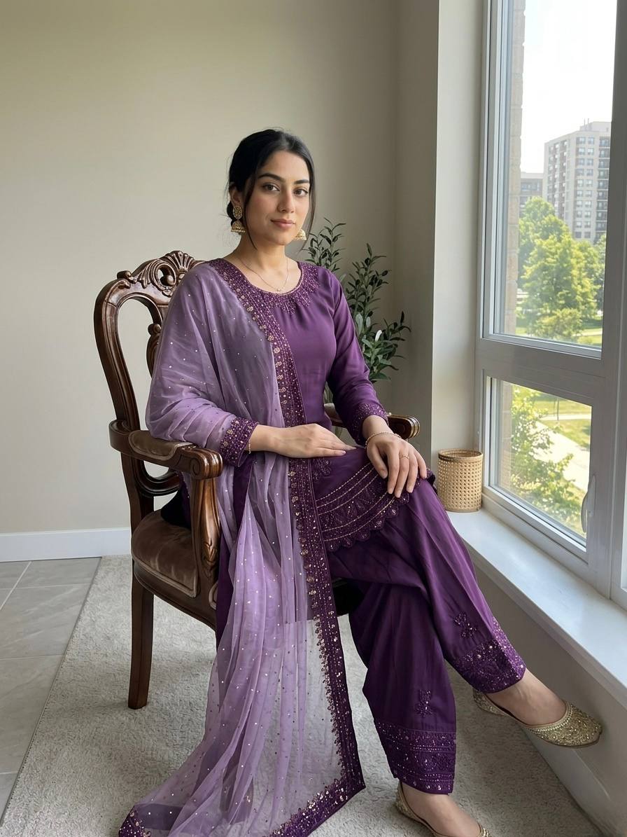 Purple Crepe Farshi Palazzo Suit