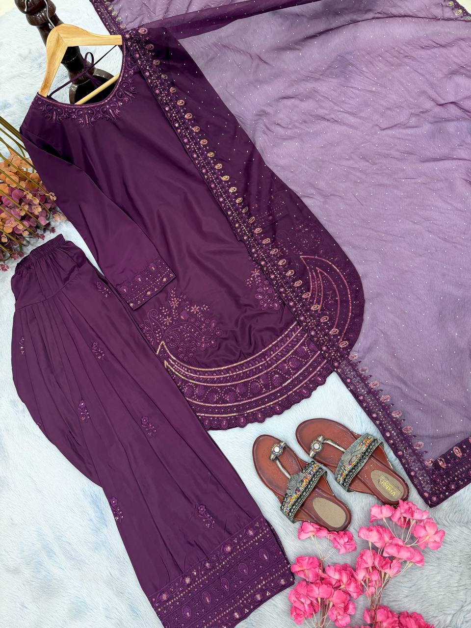 Purple Crepe Farshi Palazzo Suit