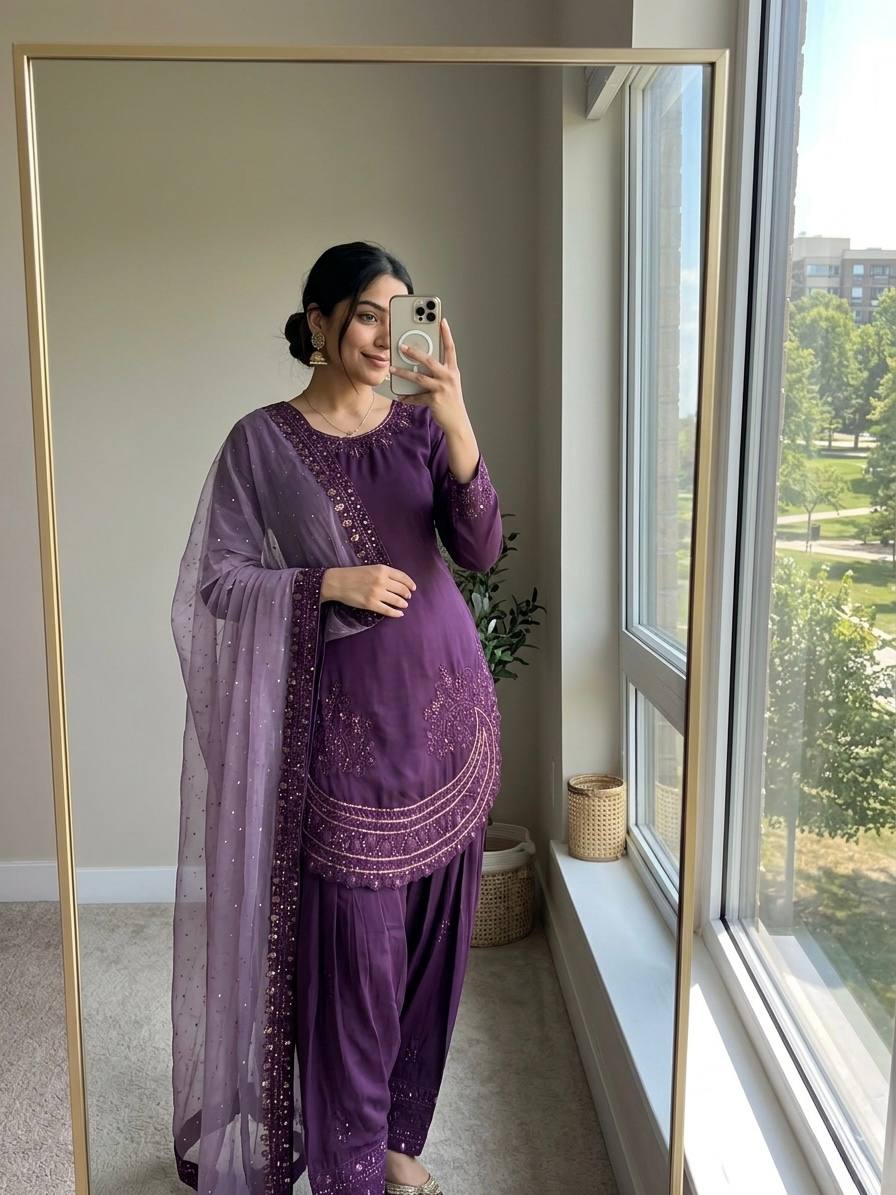 Purple Crepe Farshi Palazzo Suit