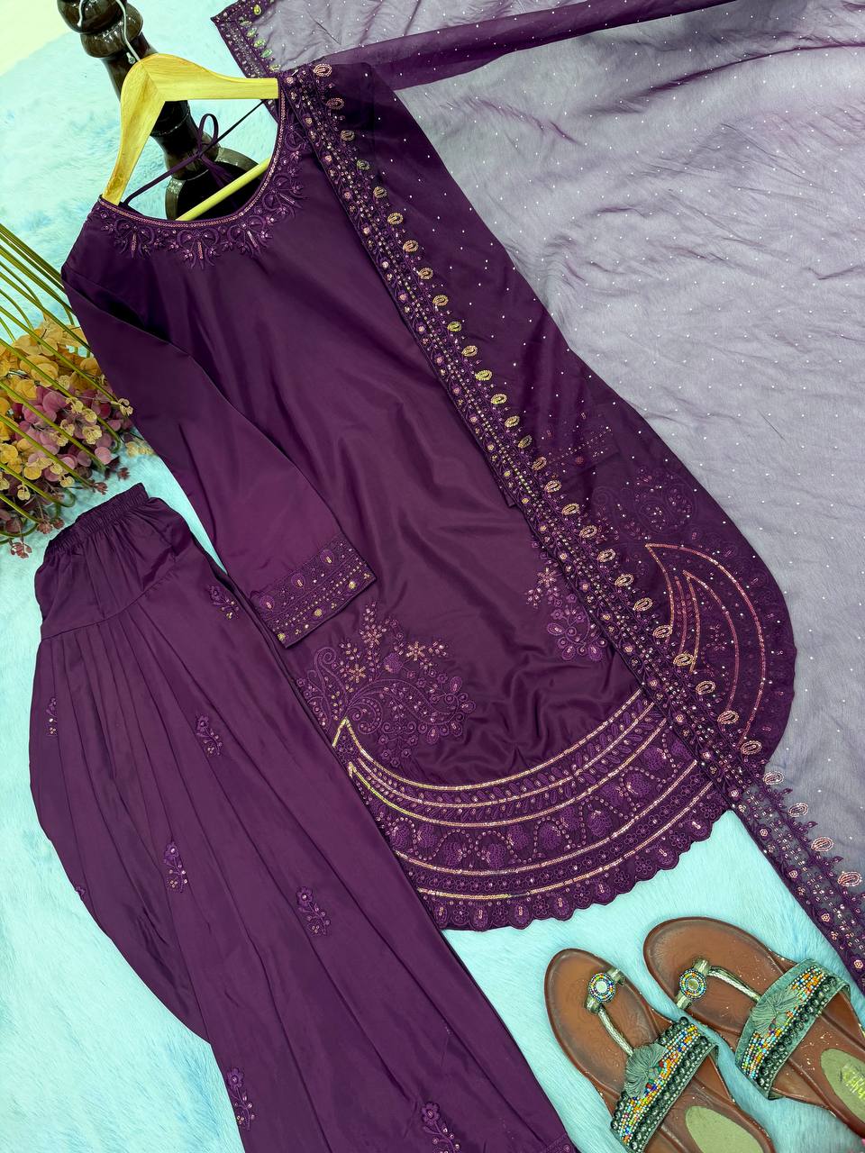 Purple Crepe Farshi Palazzo Suit