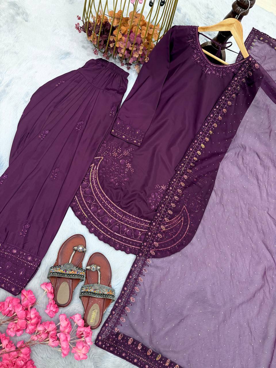 Purple Crepe Farshi Palazzo Suit