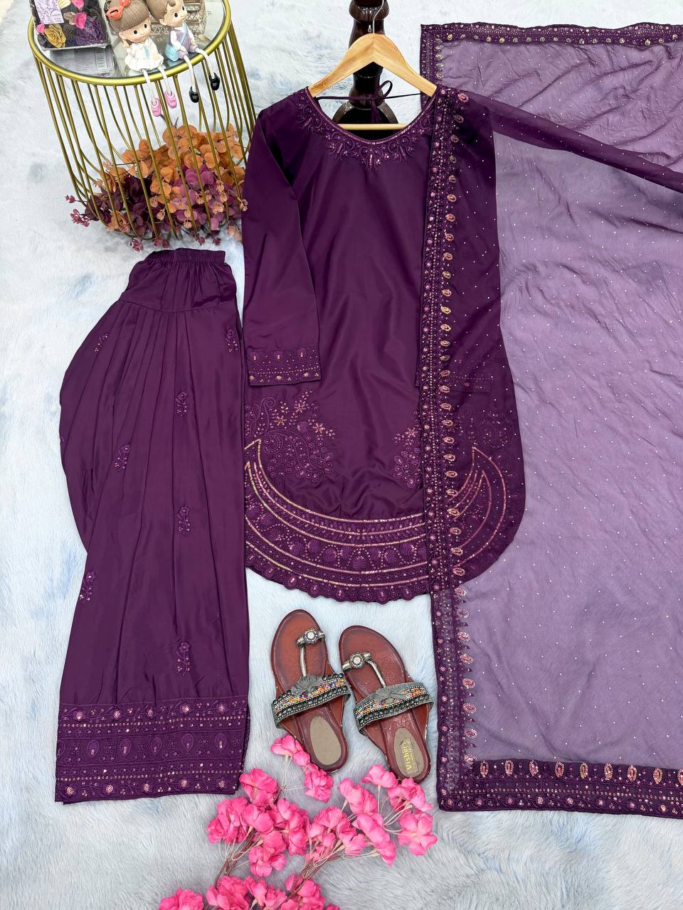 Purple Crepe Farshi Palazzo Suit