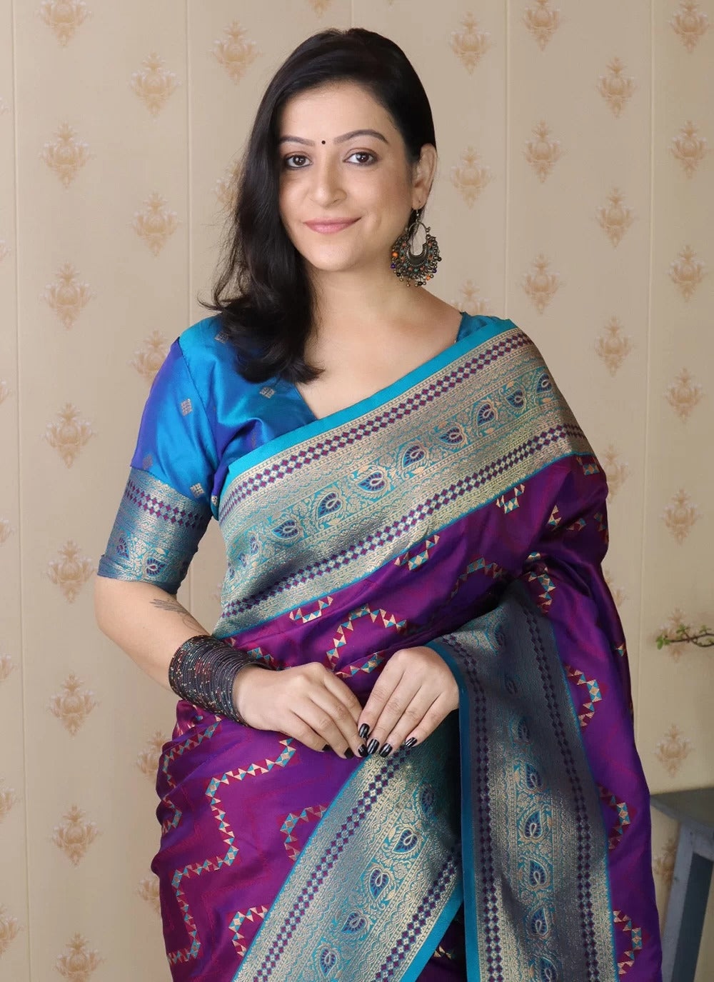 Designer purple banarasi soft silk saree with gold zari weaving