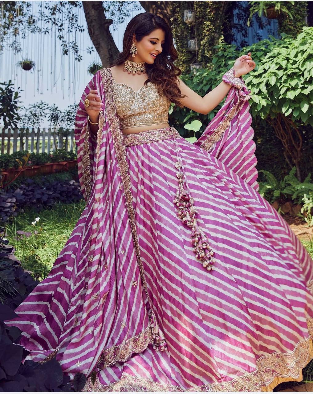 Purple Designer Digital Print Crepe Silk Lehenga Set with Sequins, Dori & Zari Embellishments