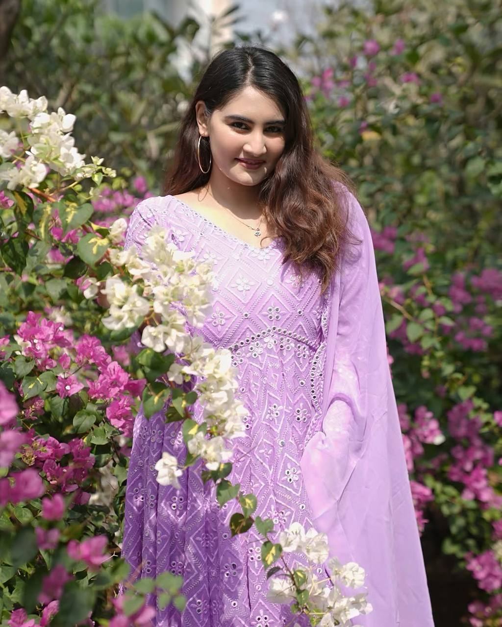 Purple Designer Faux Blooming Anarkali Suit with Heavy Sequins & Thread Embroidery